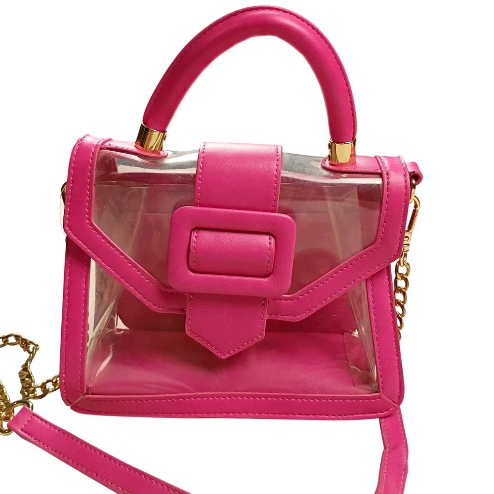 MMS Clear Satchel Bag Womens Small Hot Pink Crossbody Stadium Approved